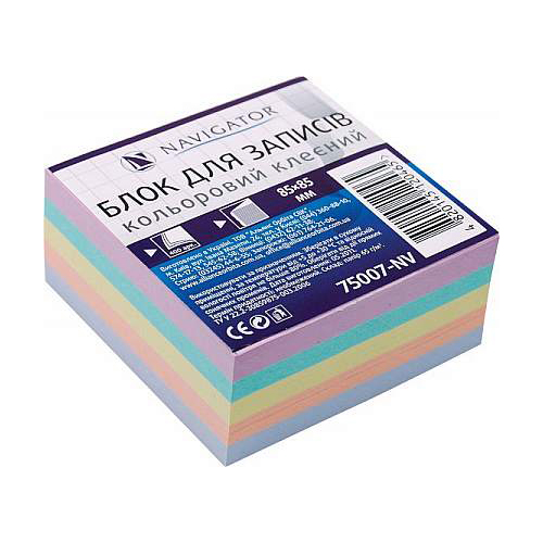 Блок для запису кольоровий 85*85*400арк.клеєний NV-75007 (30) (NAVIGATOR)